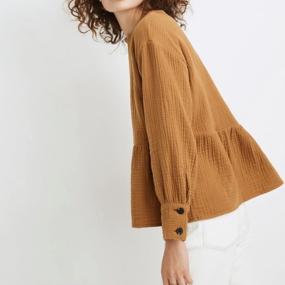 Madewell Light Spun Button Back Peplum Top - Picture 4 of 5